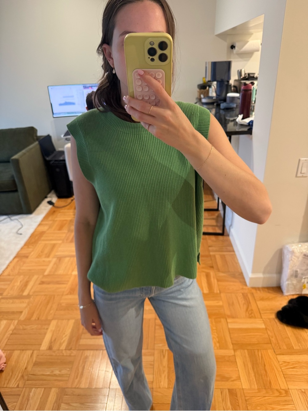 Jigsaw Olive Green Ribbed Sleeveless Knit Top